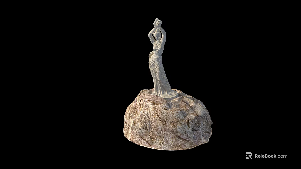 Landscape Sculpture of Female Figure with Hands Raised on Rock Base 3d model 