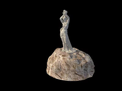 Landscape Sculpture of Female Figure with Hands Raised on Rock Base 3d model
