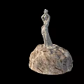 Landscape Sculpture of Female Figure with Hands Raised on Rock Base