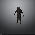 Zombie Firefighter Character With Tattered Uniform Red Helmet And Yellow Stripes