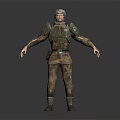Detailed 3D Military Character With Green Shoulder Armor And Camouflage Uniform Standing Pose