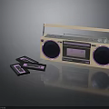 Vintage Gold Boombox with Cassette Tapes and Retro Audio Features