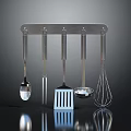 Metal Hanging Rack With Kitchen Utensils Spoon Fork Spatula Slotted Spoon And Whisk 3d model