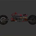 Custom Motorcycle With Large Tires Red Black Body And Mechanical Details