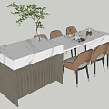 Dining Table Set With Marble Top Brown Chairs Black Legs Gold Accents And Potted Plant