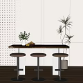 Modern Bar and Chair Combination Bar and Chair Bar and Chair Bar Stool Potted Fruit Plate Ornaments Vase 3d model