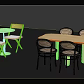 Simple Wooden Furniture Set With Round Table Folding Chairs And Rectangular Dining Table