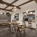 Traditional Chinese Tea House Interior With Wooden Beams Red Lanterns Tea Sets And Staircase