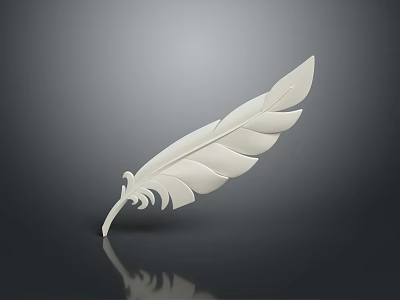White Feather With Detailed Texture On Gray Gradient Background And Reflection 3d model
