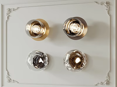 Four Elegant Wall Lamps With Metal Frames And Glass Globes On Decorative White Wall 3d model