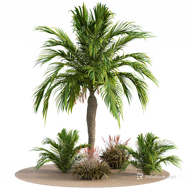 Lush Hanging Basket Plants With Green Palm Leaves And Decorative Foliage Design 3d model 