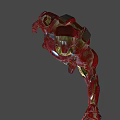 Iron Man Superhero in Red Armor with Glowing Eyes Arc Reactor and Outstretched Hand