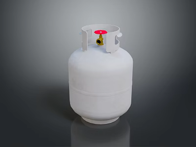 Household Essential White Gas Cylinder With Red Cap And Gold Valve 3d model