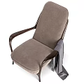 Comfortable Modern Single Sofa With Beige Fabric Wooden Armrests And Quilted Stitching