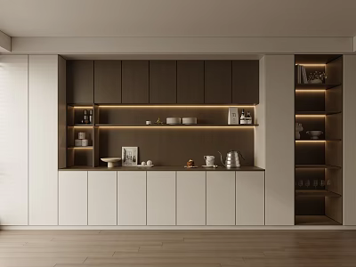 Modern Built In Wine Cabinet Design With LED Lighting And Glass Display Shelves 3d model