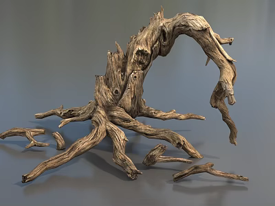 Weathered Tree Root With Gnarled Branches And Natural Wood Texture 3d model
