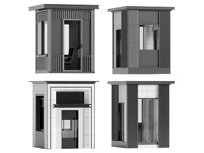 Modern Security Booth Designs With Varied Glass Metal Structures And Exterior Details 3d model