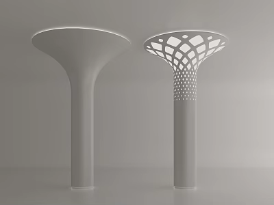 Modern Gray Pillars With Smooth Funnel Shaped And Hollow Grid Patterned Tops 3d model
