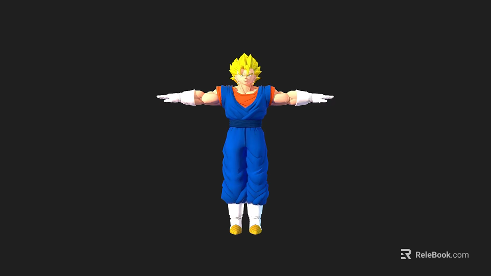 Blonde Haired Anime Game Character In Blue Outfit With White Gloves And Boots Arms Outstretched 3d model 