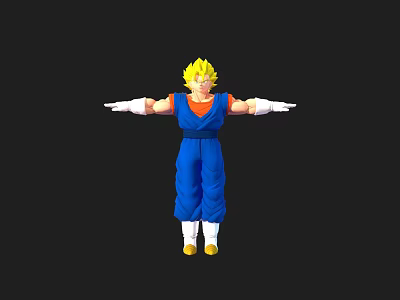 Blonde Haired Anime Game Character In Blue Outfit With White Gloves And Boots Arms Outstretched 3d model