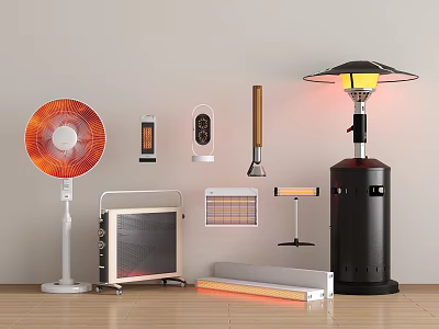 Household Electrical Appliances Collection With Standing Fans Panel Heaters And Heating Lamps For Daily Use 3d model