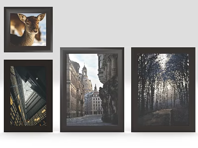 Framed Wall Art Collection With Deer Building Street And Forest Themes For Home Interior Decoration 3d model