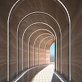 Modern Archway Corridor With Sandstone Walls LED Strip Lighting And Bright End View