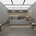 Modern Minimalist Bubble Tea Shop Interior With Striped Walls Open Counter And Wooden Benches