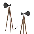Pair of Modern Wooden Tripod Floor Lamps With Angular Metal Shade