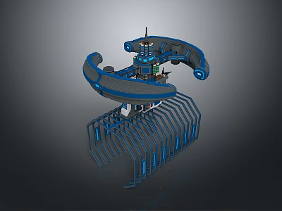Detailed 3D Mechanical Model With Circular Design Blue Framework And Strip Components 3d model