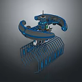 Detailed 3D Mechanical Model With Circular Design Blue Framework And Strip Components