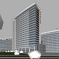 Modern High Rise Hospital Building With Glass Curtain Wall And Green Trees