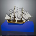 Vintage Model Watercraft With White Sails On Blue Display Base 3d model