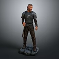 Game Movie Character Medieval Armored Warrior With Long Hair Beard Holding Sword On Stone Base