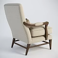 Elegant Light Beige Single Sofa With Linen Upholstery And Wooden Armrests