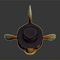 Orange Goldfish Wearing Brown Hat And Blue Suit With White Collar