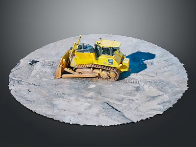 Yellow Bulldozer Working on Sandy Ground Construction Site Terrain 3d model
