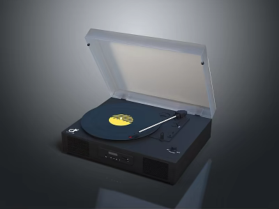 Modern Vinyl Record Player With Open Lid And Yellow Label Vinyl 3d model