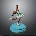 Girl Figure Skater In Green White Dress On Blue Pedestal Performing Ice Skating Pose