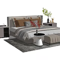 Elegant Modern Double Bed With Brown Pillows Bedside Tables And Decorative Vase 3d model