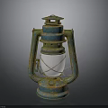 Vintage Rusty Turquoise Kerosene Lamp With Glass Shade And Metal Frame