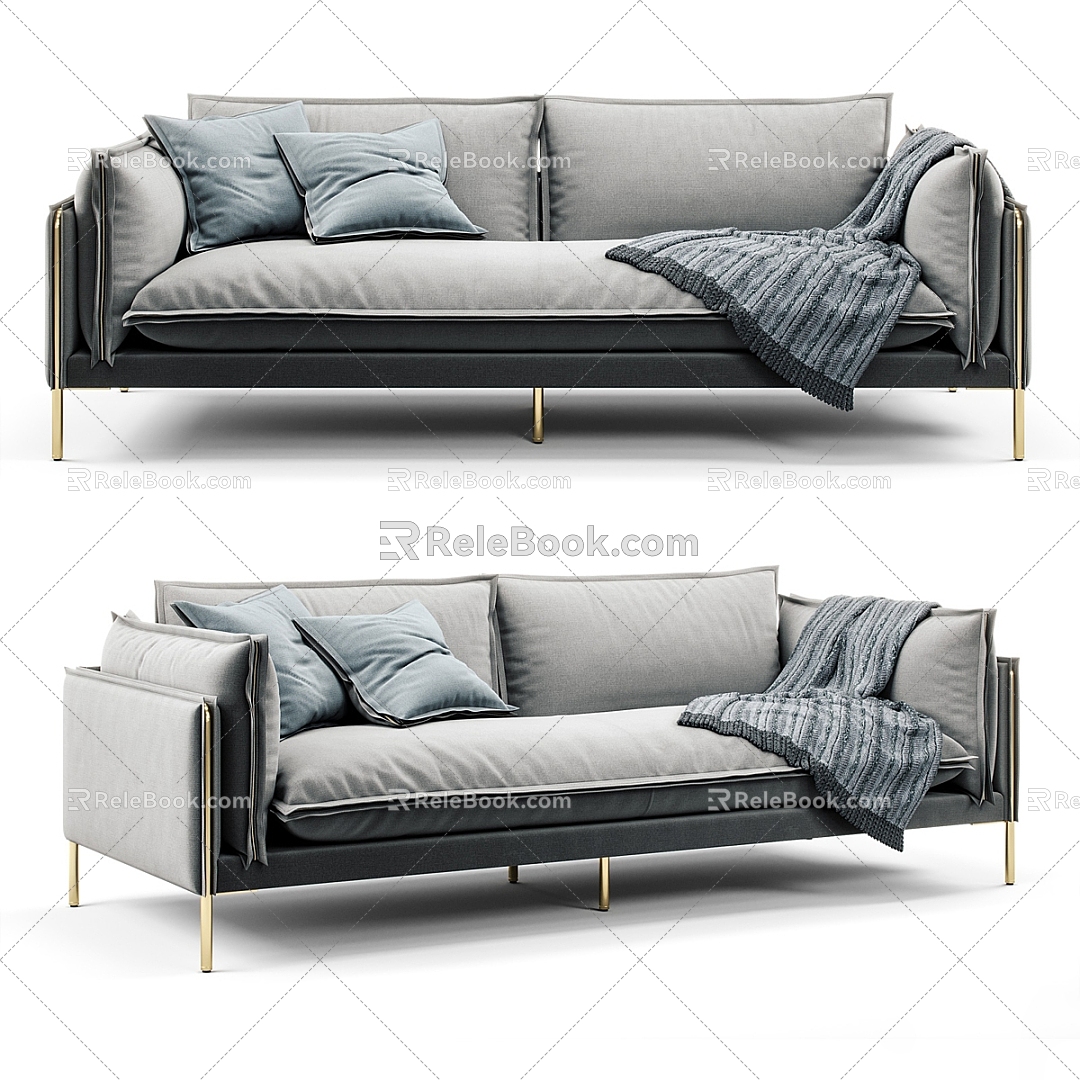 Modern Multiplayer Sofa Three-Seat Sofa 3d model