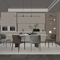 Modern Elegant Dining Room Interior With Dining Table Chairs Pendant Lights And Cabinets