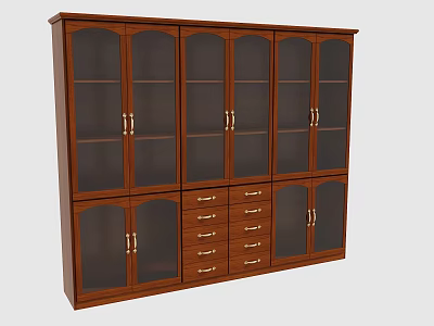 Wooden Filing Cabinet with Glass Doors Multiple Drawers and Storage Shelves 3d model