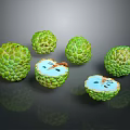 Fresh Ripe Sugar Apples With Green Textured Skin Halved Showing Pulp And Seeds