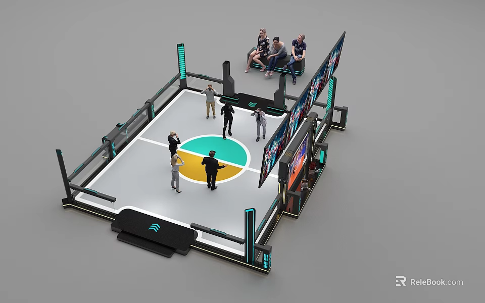 Futuristic Combat Ring Arena Featuring Spectators Digital Screens And Circular Floor Logo 3d model 