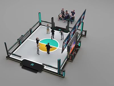 Futuristic Combat Ring Arena Featuring Spectators Digital Screens And Circular Floor Logo 3d model