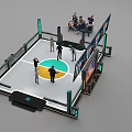 Futuristic Combat Ring Arena Featuring Spectators Digital Screens And Circular Floor Logo
