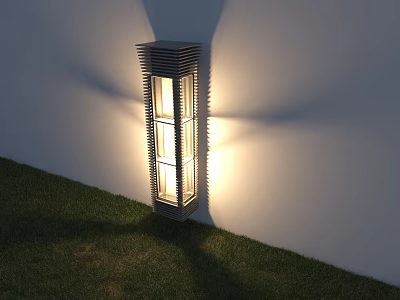 Modern Stripe Design Outdoor Light Illuminating Wall And Grass Area 3d model