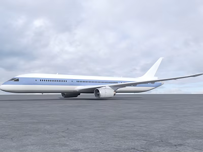 Modern White and Blue Passenger Jet Parked on Airport Tarmac With Large Wings and Engines 3d model